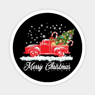 Merry Christmas Retro Vintage Red Truck Magnet